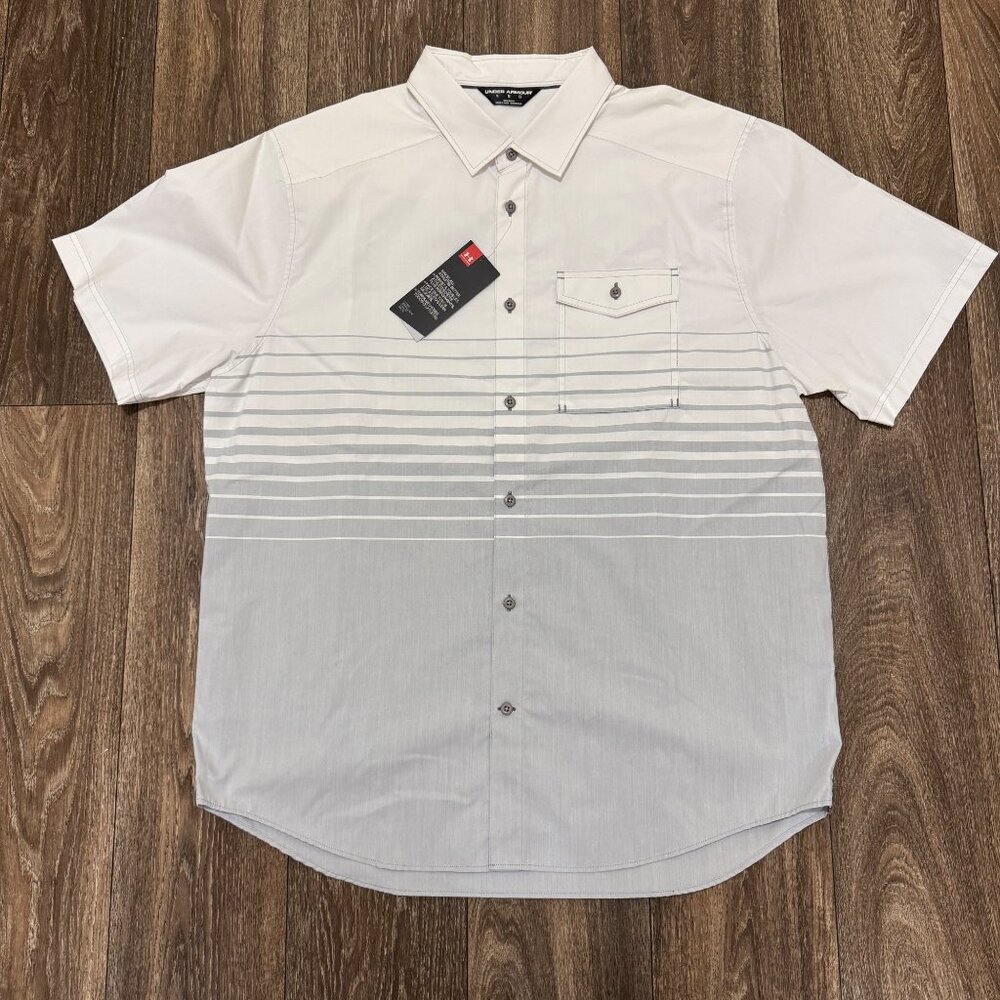 Under Armour Fishing Shirt Men's XL White Gray Backwater Short-Sleeve 1290762